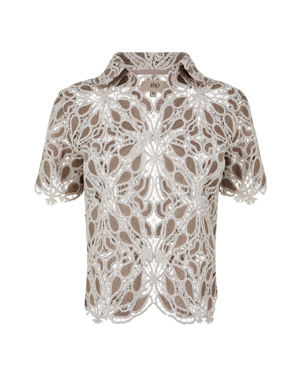 JBQ Gray Arielle Crochet Short-Sleeve Patterned Shirt