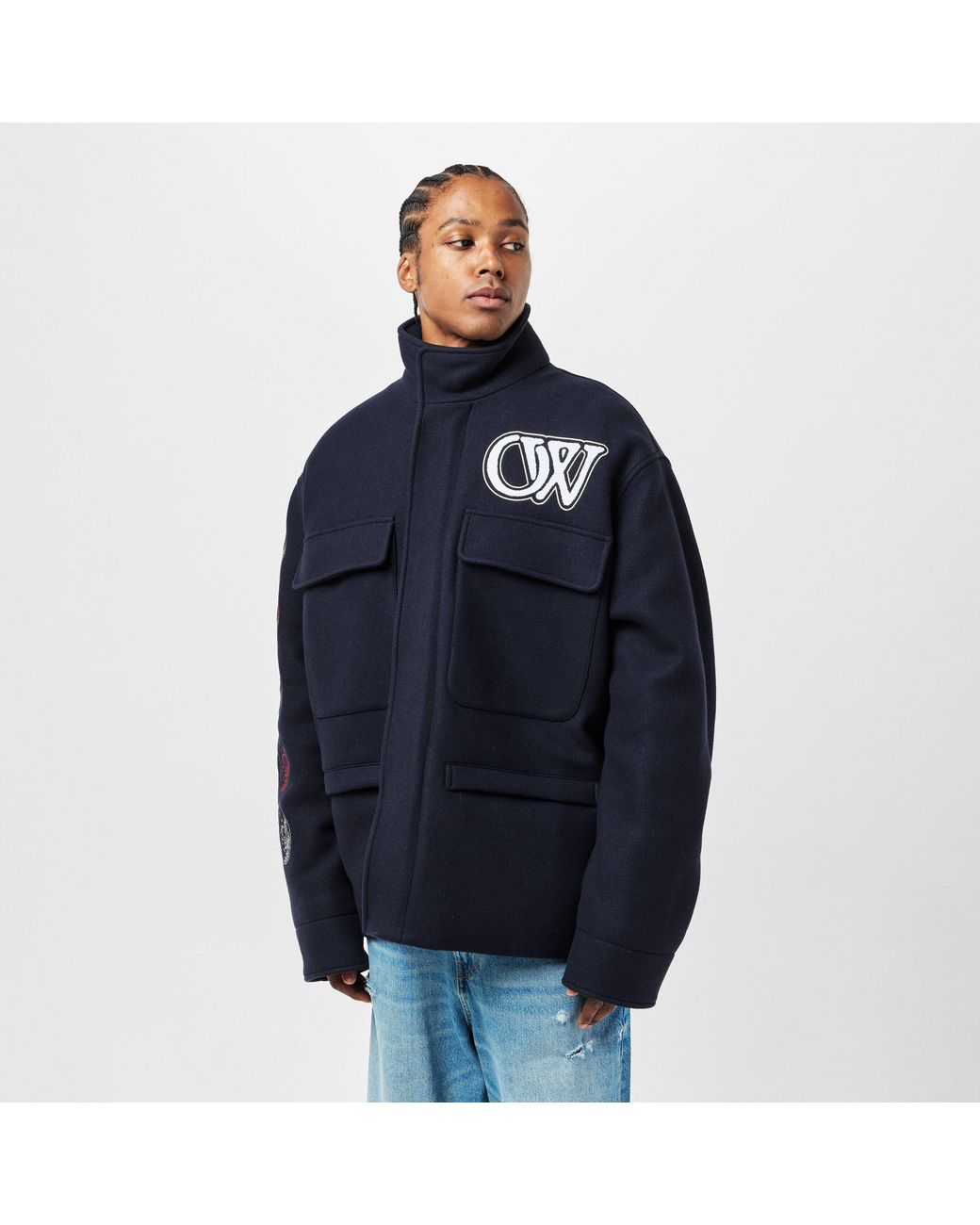 Off-White c/o Virgil Abloh Blue Quilted Short Puffer Jacket for men