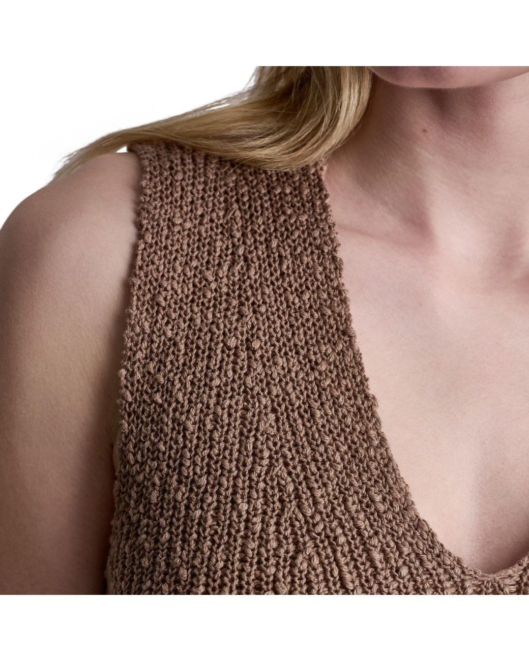 DKNY Brown Sleeveless V-Neck Rib Slub Sweater