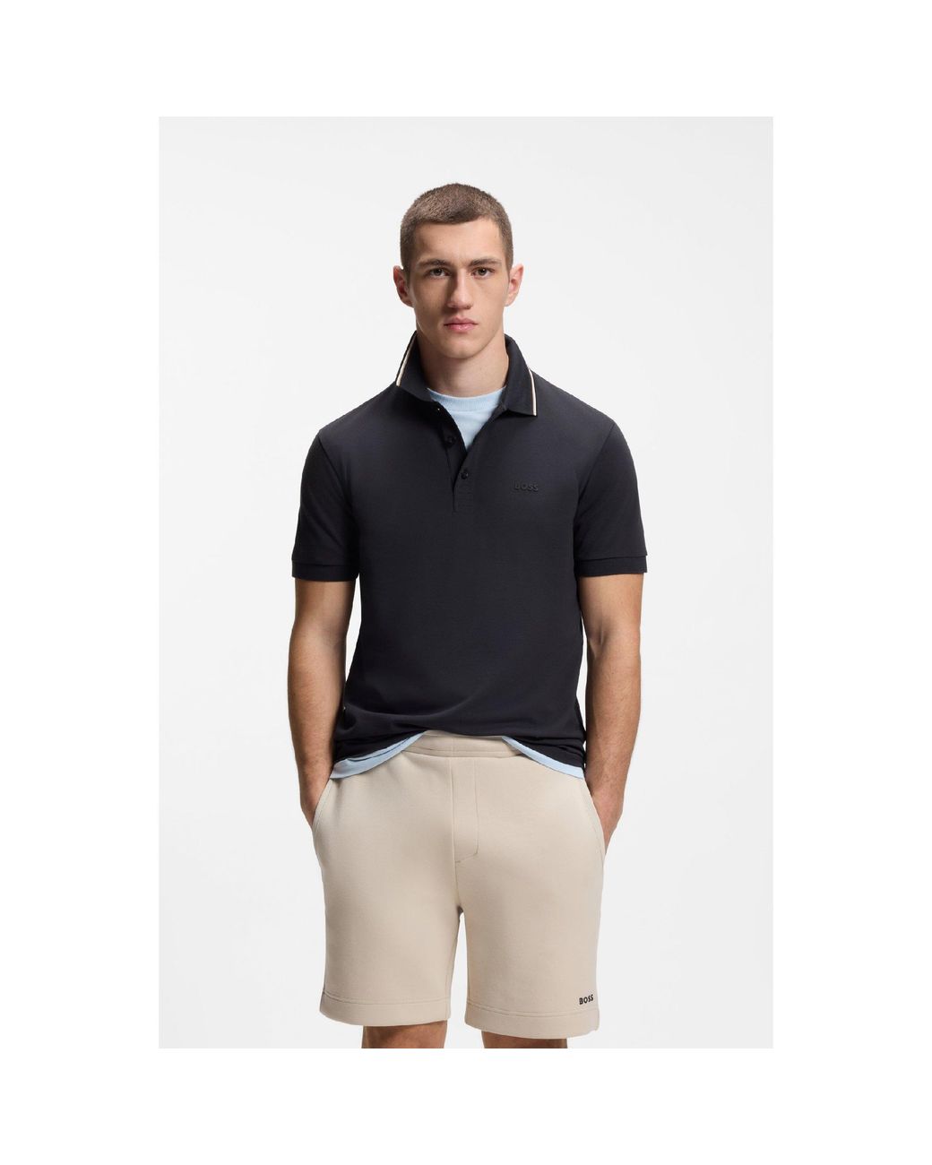 HUGO Black Birdie Paule Cotton Short-Sleeve Slim-Fit Performance Polo for men