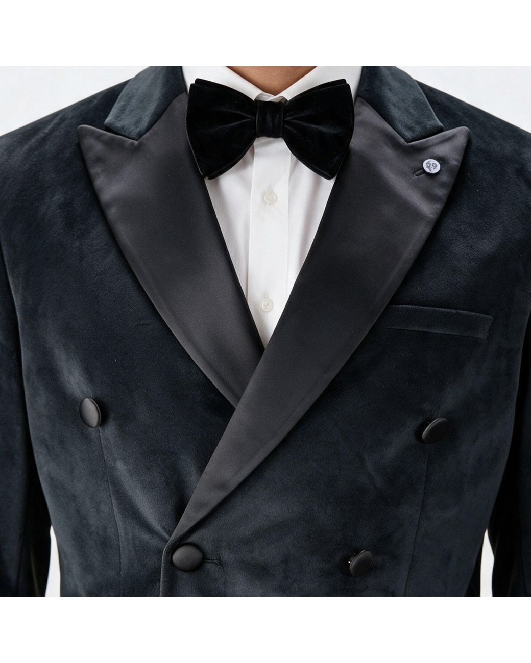 Twisted Tailor Black Stallone Double-Breasted Velvet Slim-Fit Suit Jacket for men
