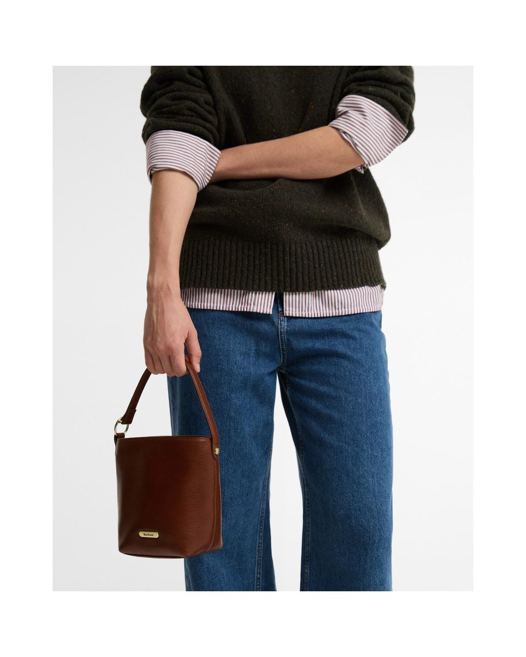 Barbour Brown Cedar Mini Leather Bucket Bag
