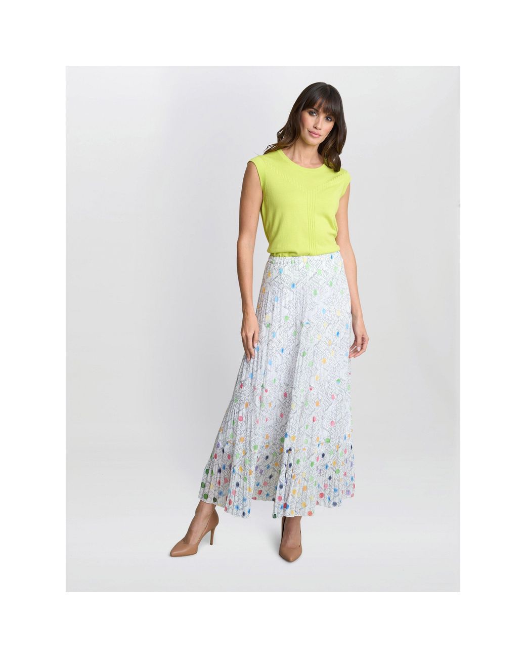 Gina Bacconi Yellow Holly Maxi Pleated Skirt