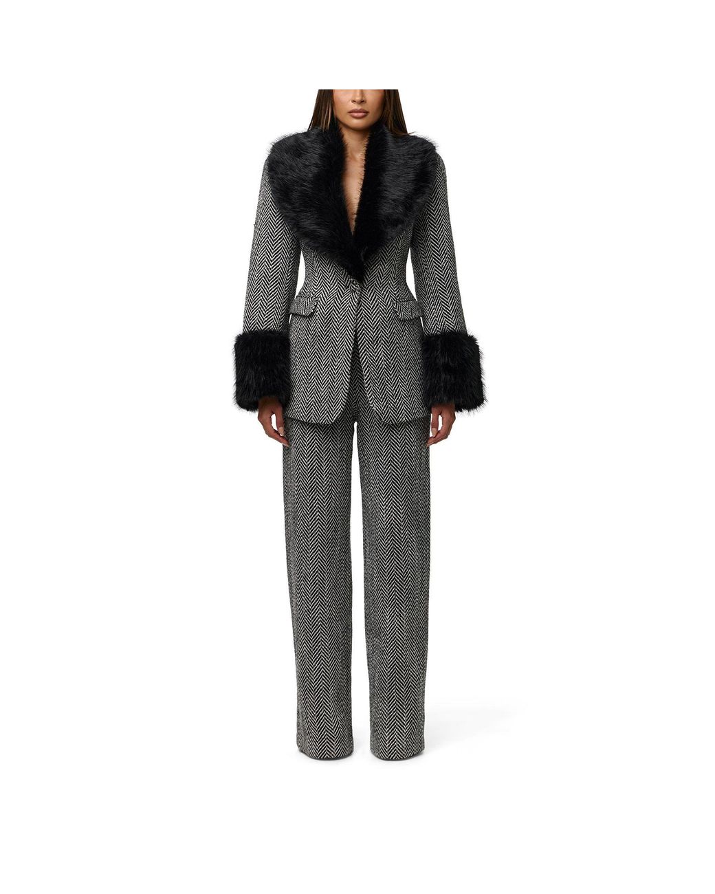 Naked Wardrobe Gray Herringbone Straight Trousers