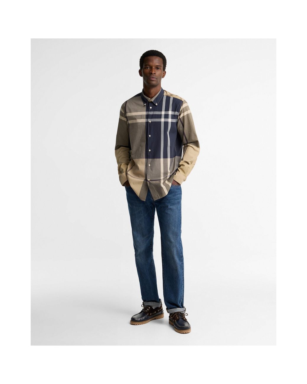Barbour Gray Dunoon Cotton Tartan Long-Sleeve Tailored-Fit Patterned Shirt for men