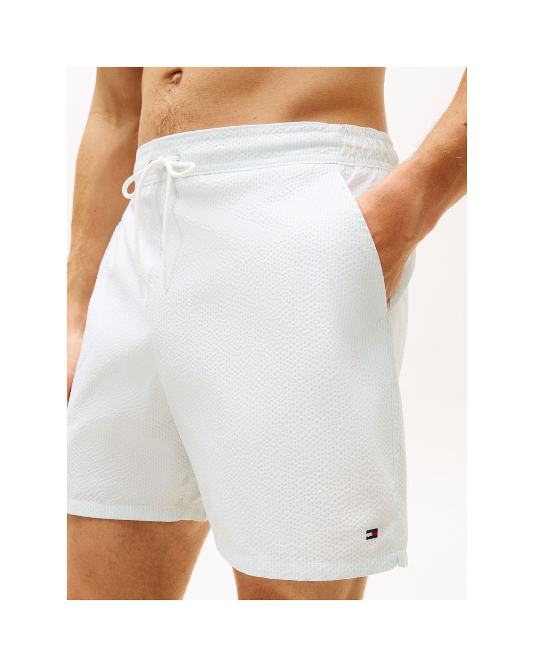 Tommy Hilfiger White Ithaca Medium Seersucker Swim Shorts for men
