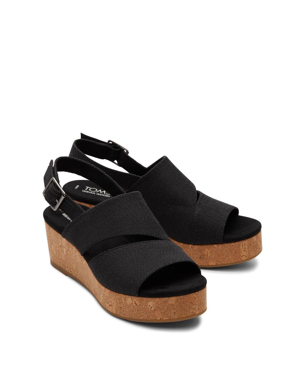 TOMS Black Claudine Platform Wedge Sandal