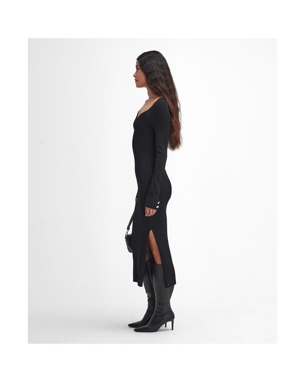 Barbour Black Roberta Knitted Midi Dress