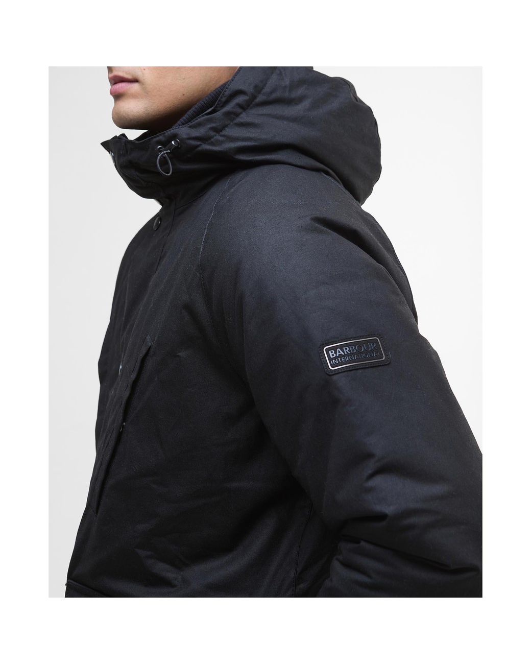 Barbour Black Oakdale Hooded Long Sleeve 4 Pockets Full Zip Wax Jacket for men
