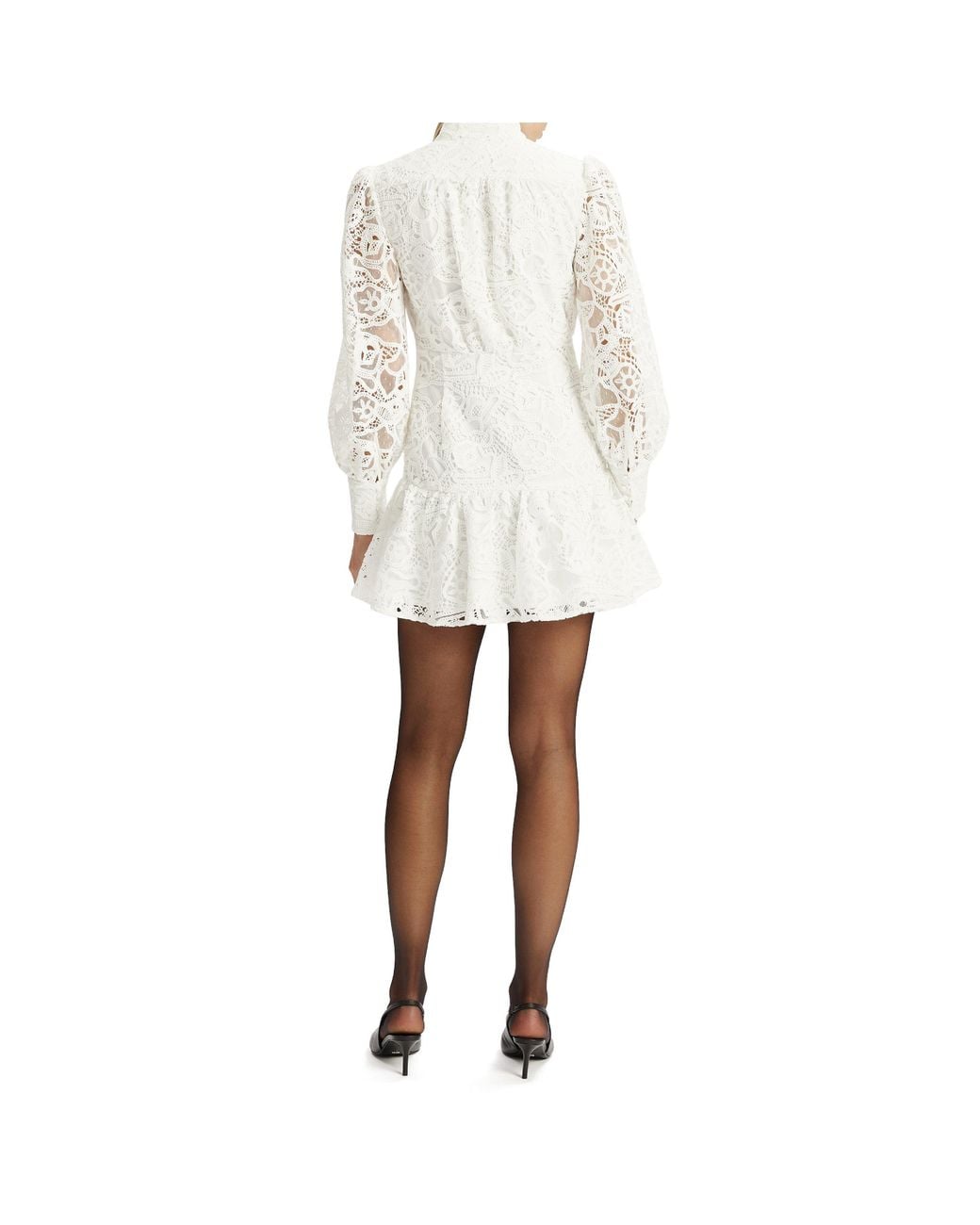 Bardot Natural Remy Lace Long Sleeve Mandarin Collar Mini Dress