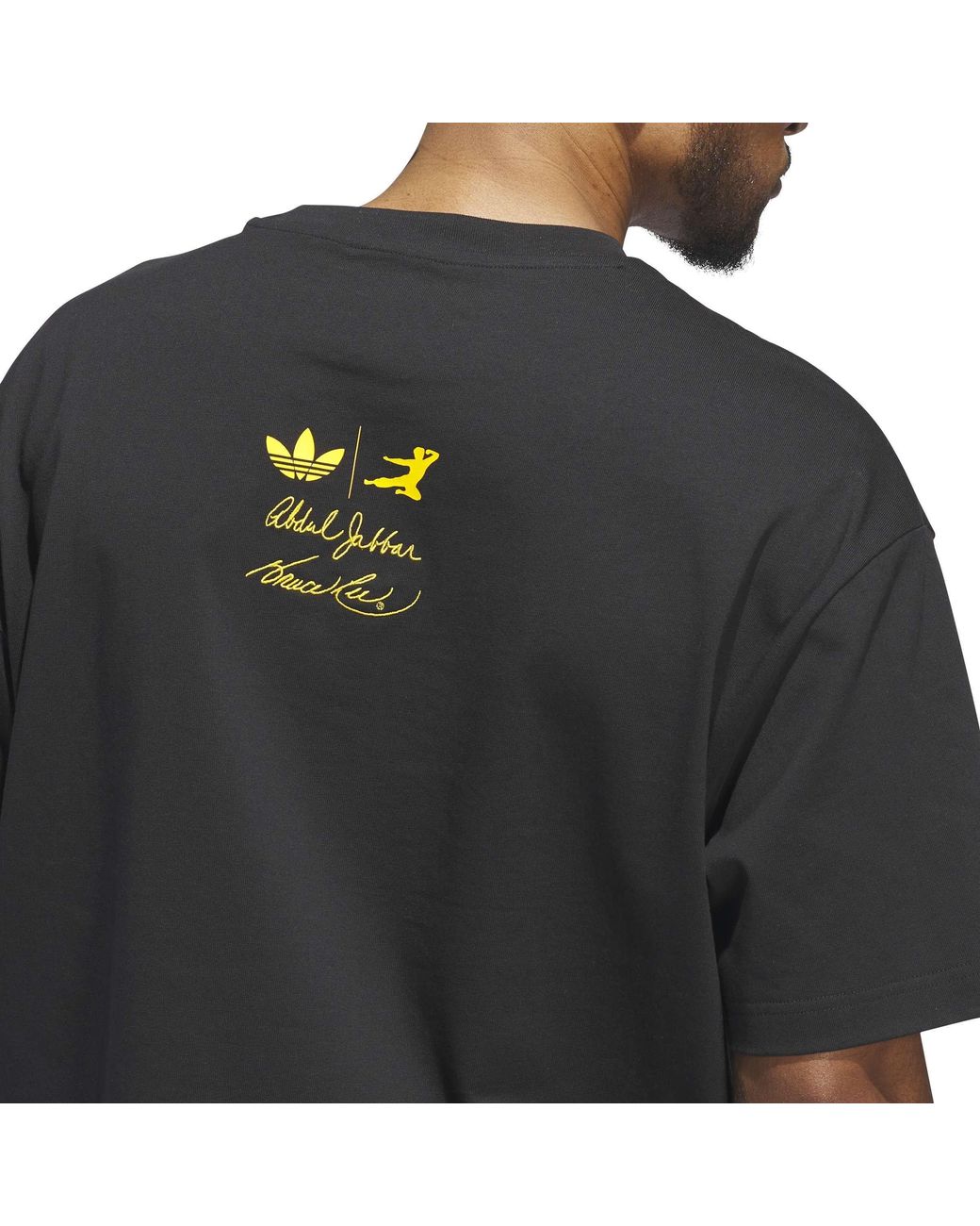 Adidas Black Bruce Lee Kick Cotton Short-Sleeve Oversized-Fit T-Shirt for men