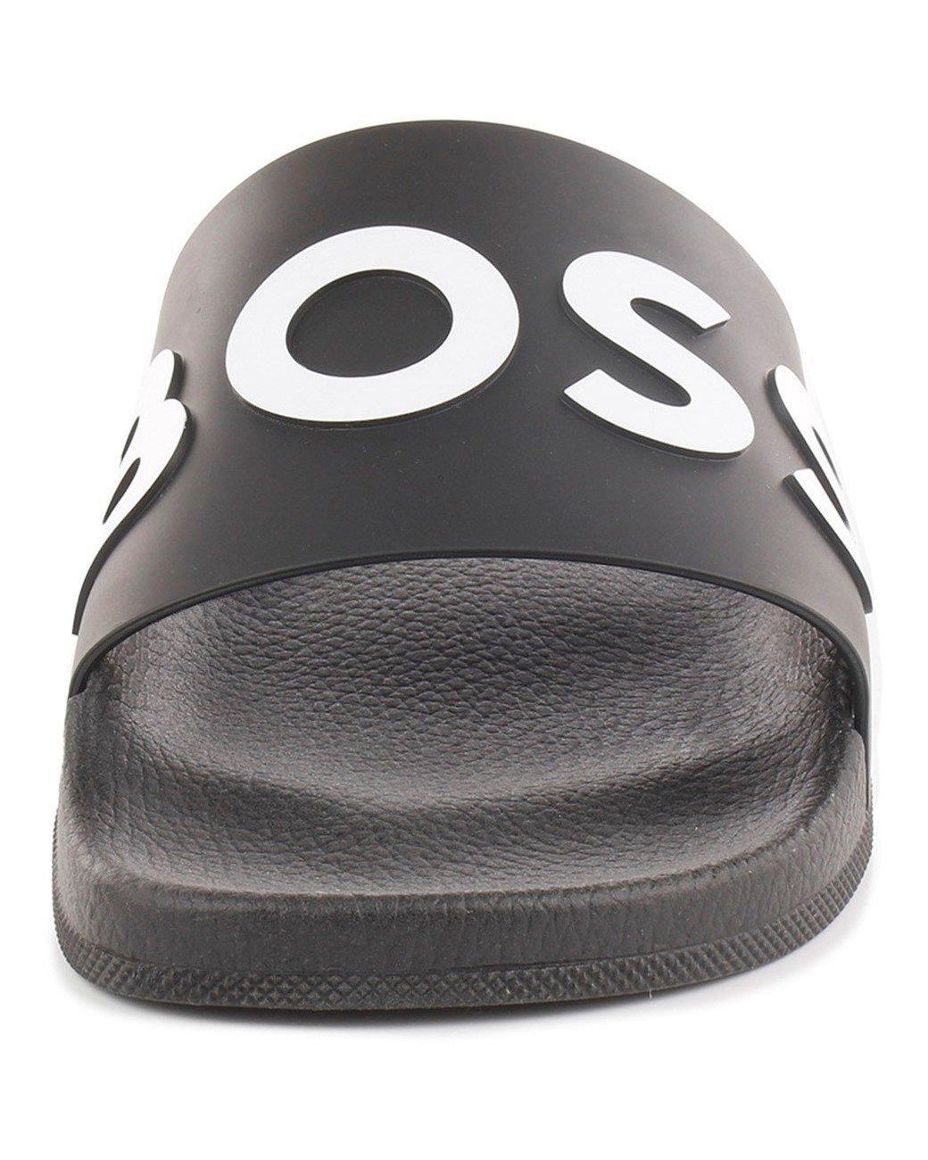 Boss Black Bay Logo Sliders, Branding Strap Sandals for men