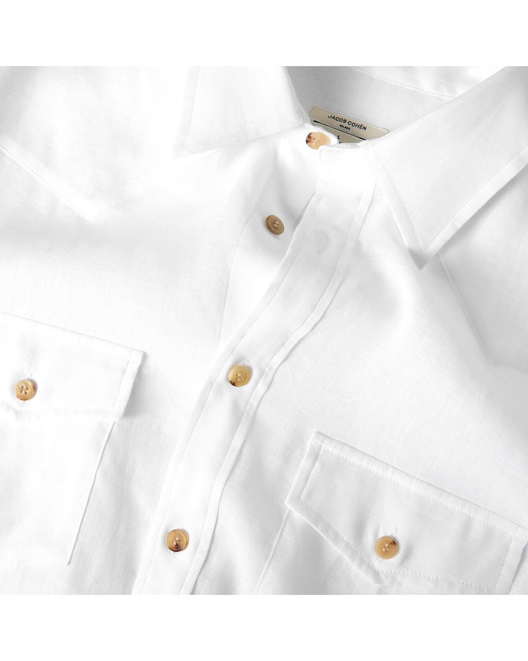 Jacob Cohen White Western Linen Long Sleeve Cowboy Shirt for men