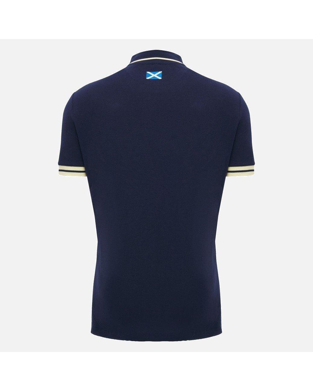 MACRON Blue Scotland Rugby Athleisure Cotton Slim-Fit Polo Shirt for men