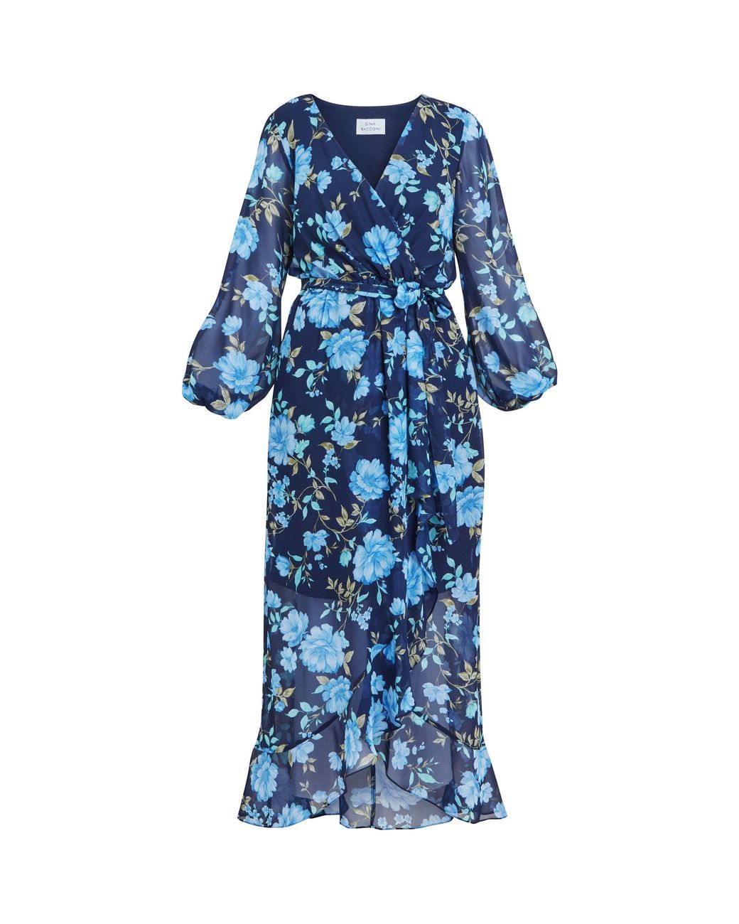 Gina Bacconi Blue Norma Printed Maxi With Tulip Overlay