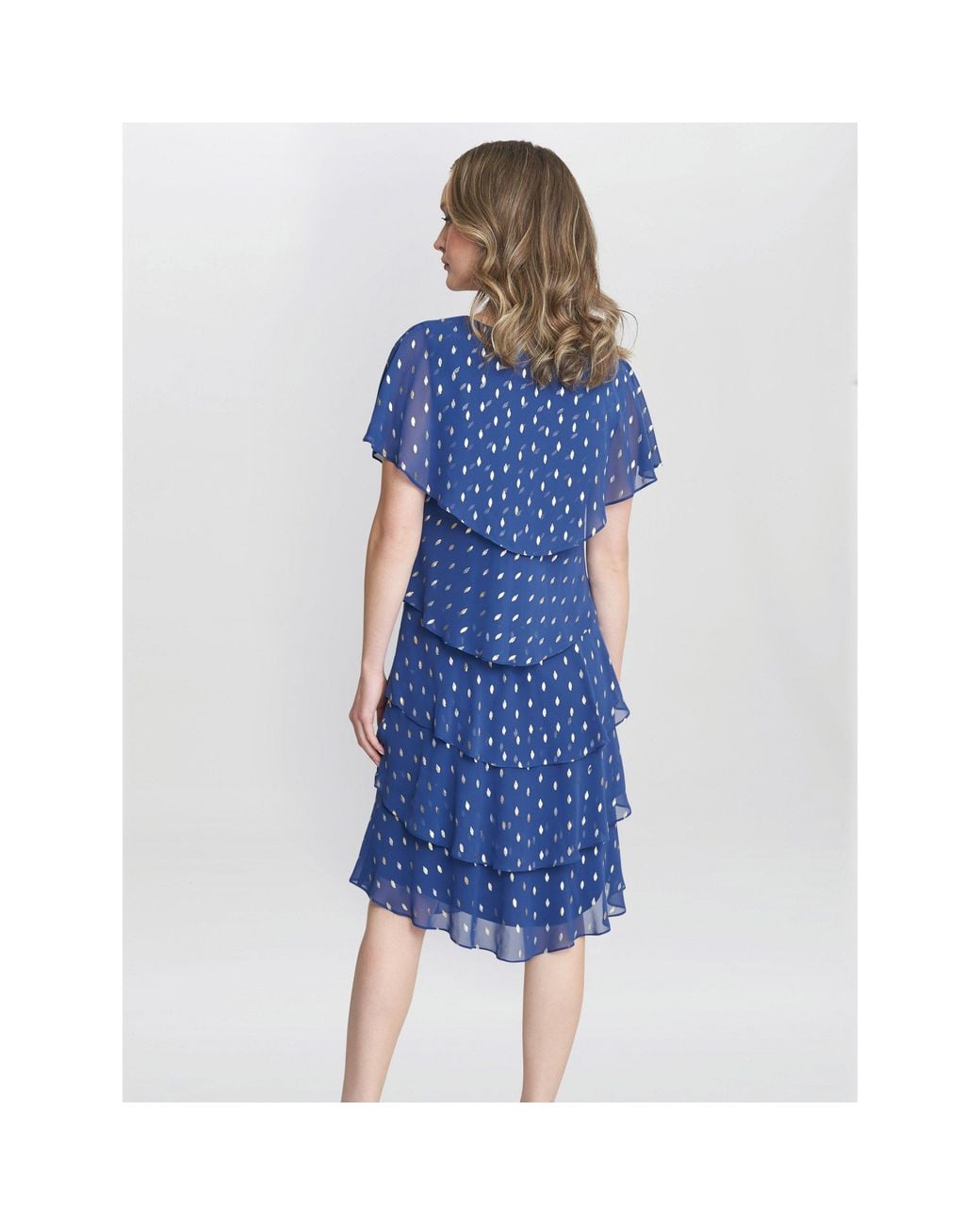 Gina Bacconi Blue Juliette Foil Print Tier Dress