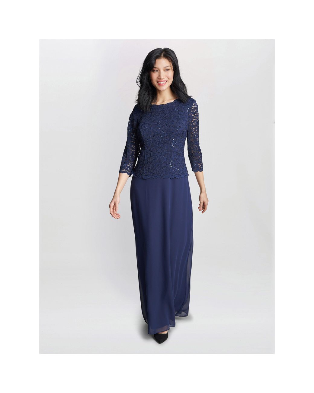 Gina Bacconi Blue Virginia Maxi Lace Dress & Chiffon Skirt