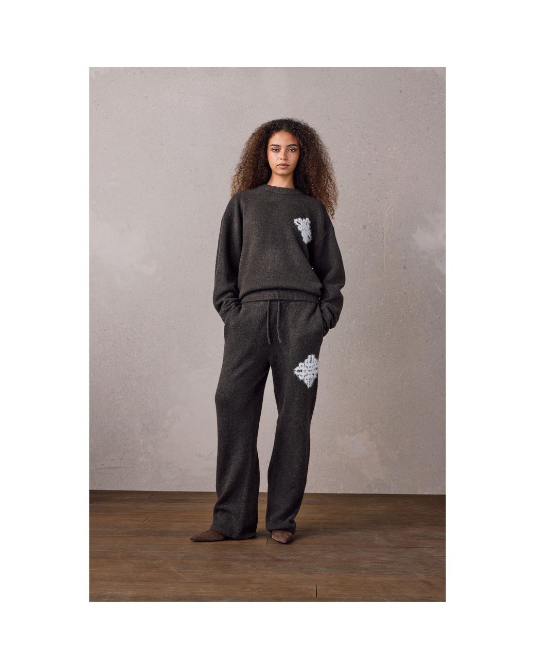 The Couture Club Black Fluffy Oversized-Fit Crew-Neck Jumper