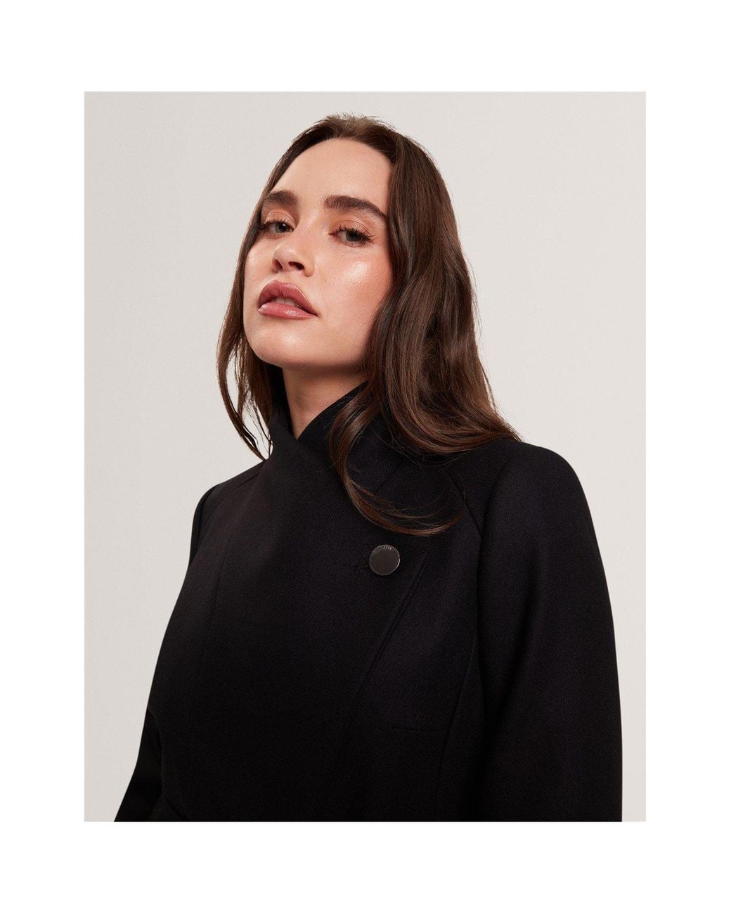 Ted Baker Black Rose Belted Midi Wool Long Sleeve Coat