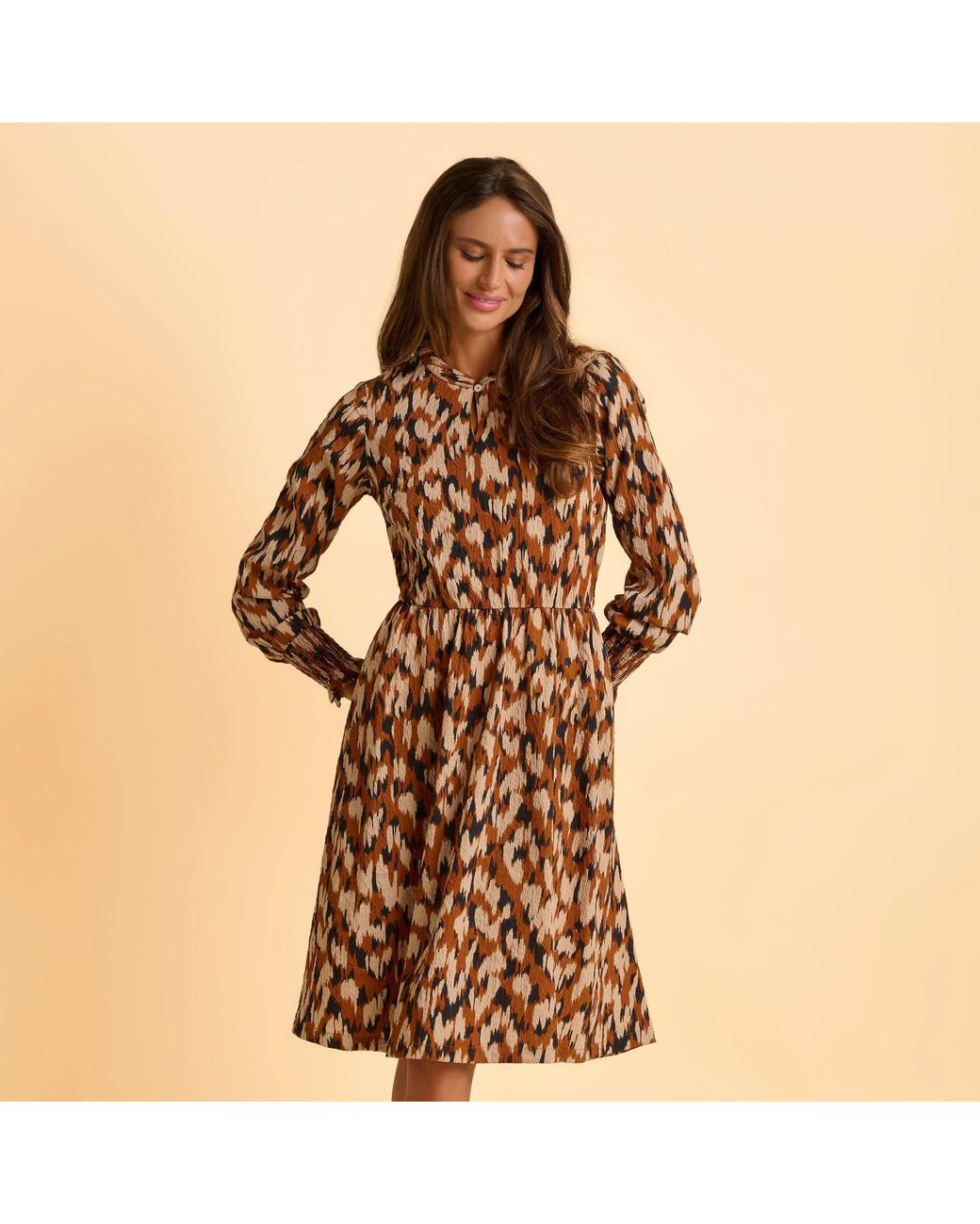 Brakeburn Brown Hunter Midi Print Wrap Dress