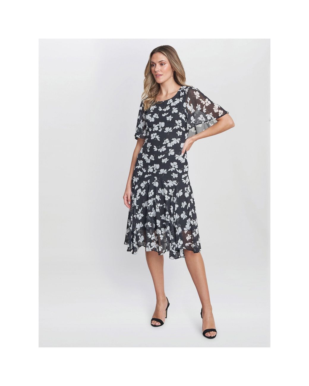 Gina Bacconi Blue Annette Chiffon Jersey Dress