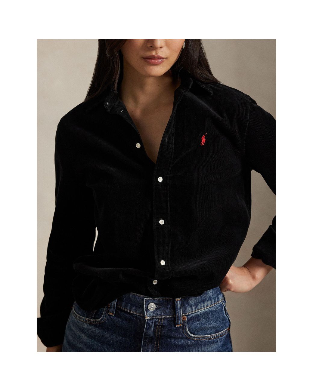 Polo Ralph Lauren Black Cord Long-Sleeve Plain Shirt