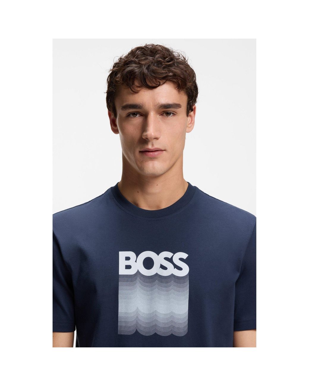 Boss Blue Insignia Cotton Graphic Crew-Neck Short-Sleeve T-Shirt for men