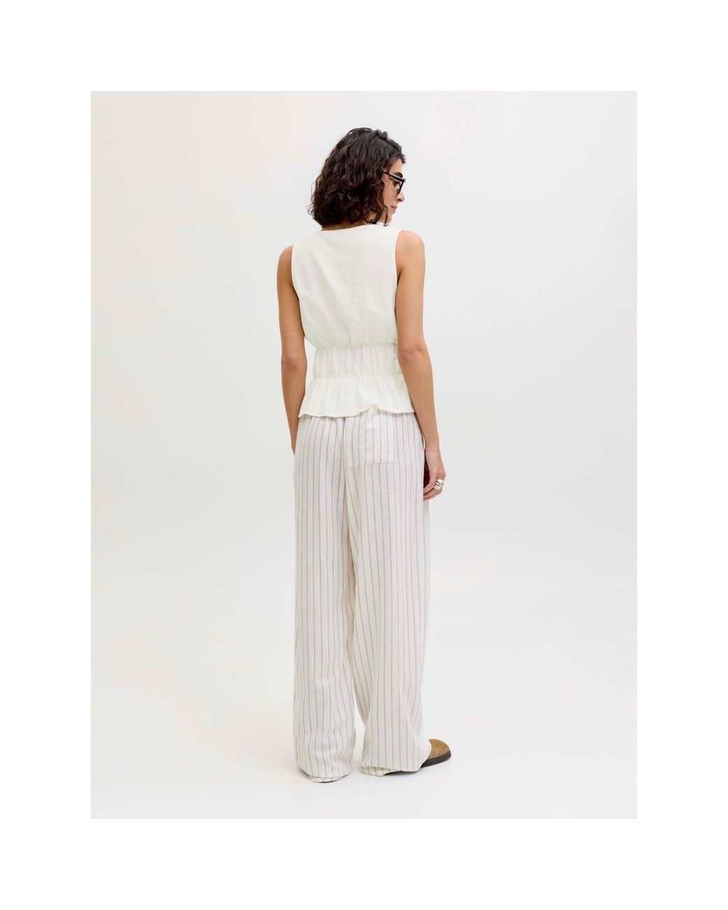 JJXX White Linen Blend Short Sleeve Tie Blouse