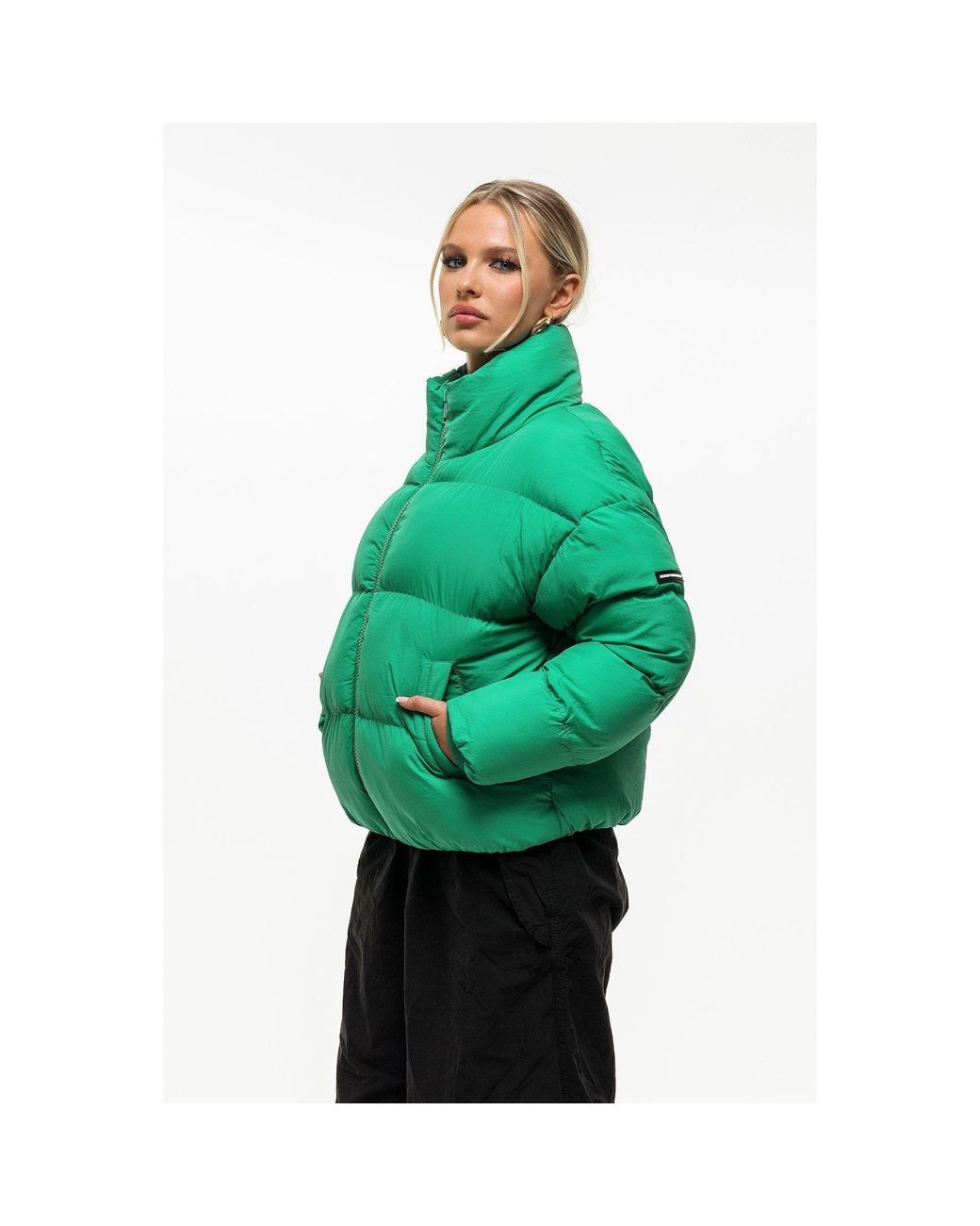 Good For Nothing Green Oversized Funnel Neck Puffer Jacket