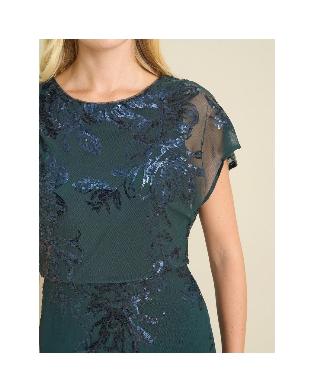 Gina Bacconi Blue Sandi Floral Embroidered Maxi Dress