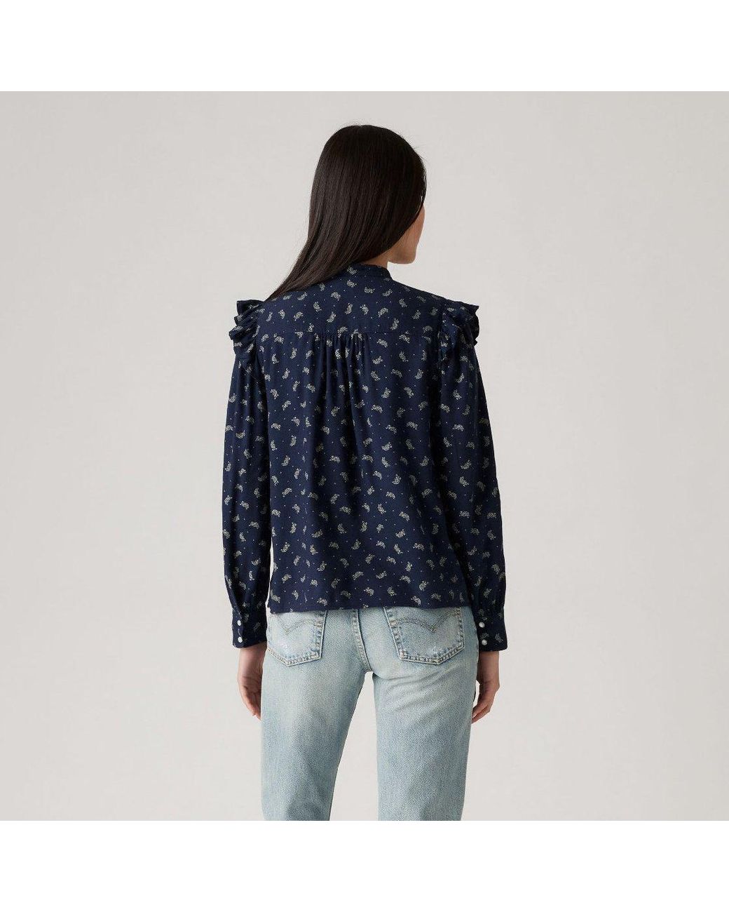 Levi's Blue Levi's Gianna Mock Neck Ruffle Sleeve Peasant Blouse
