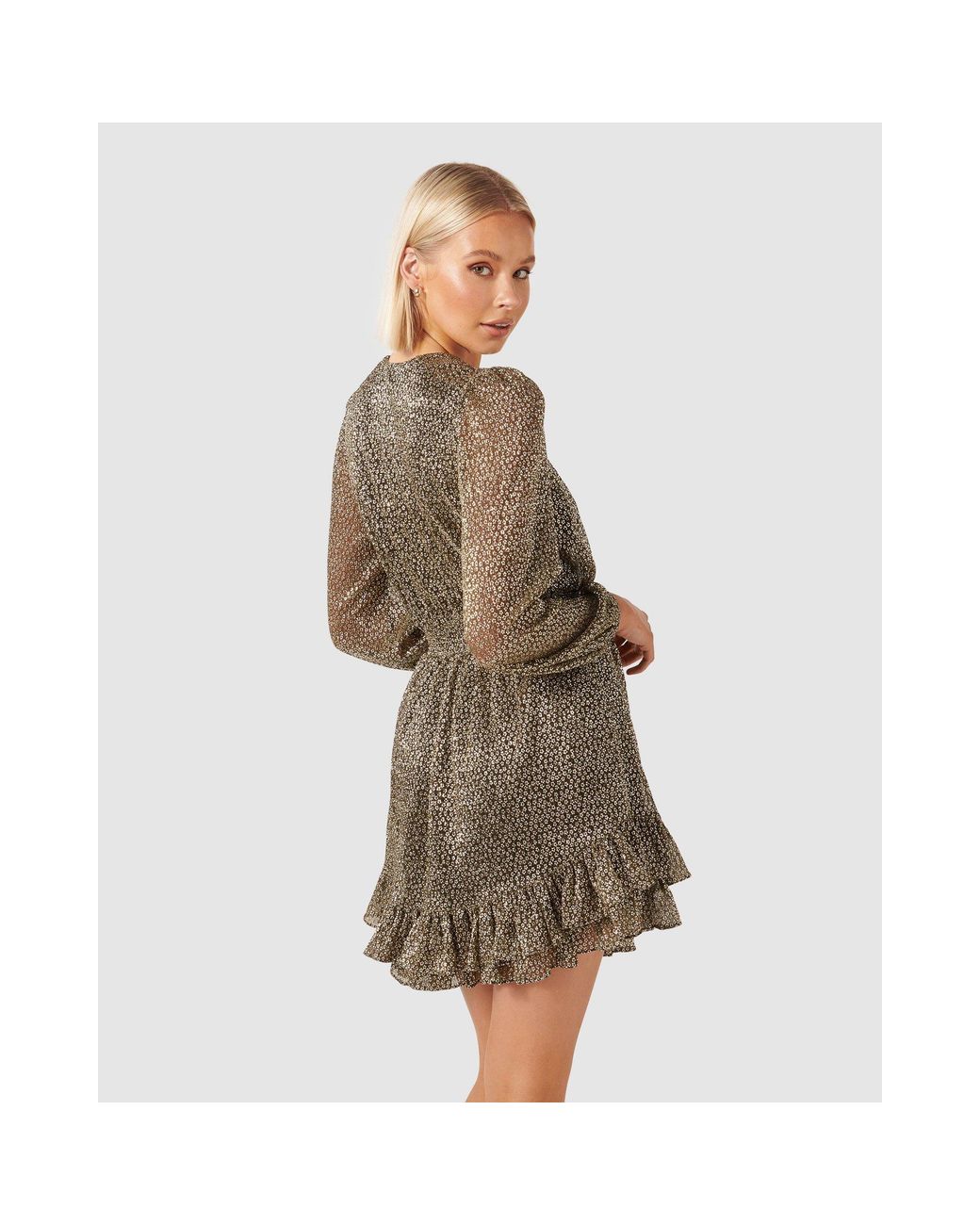 Forever New Natural Goldie Long Sleeve Plisse Mini Dress