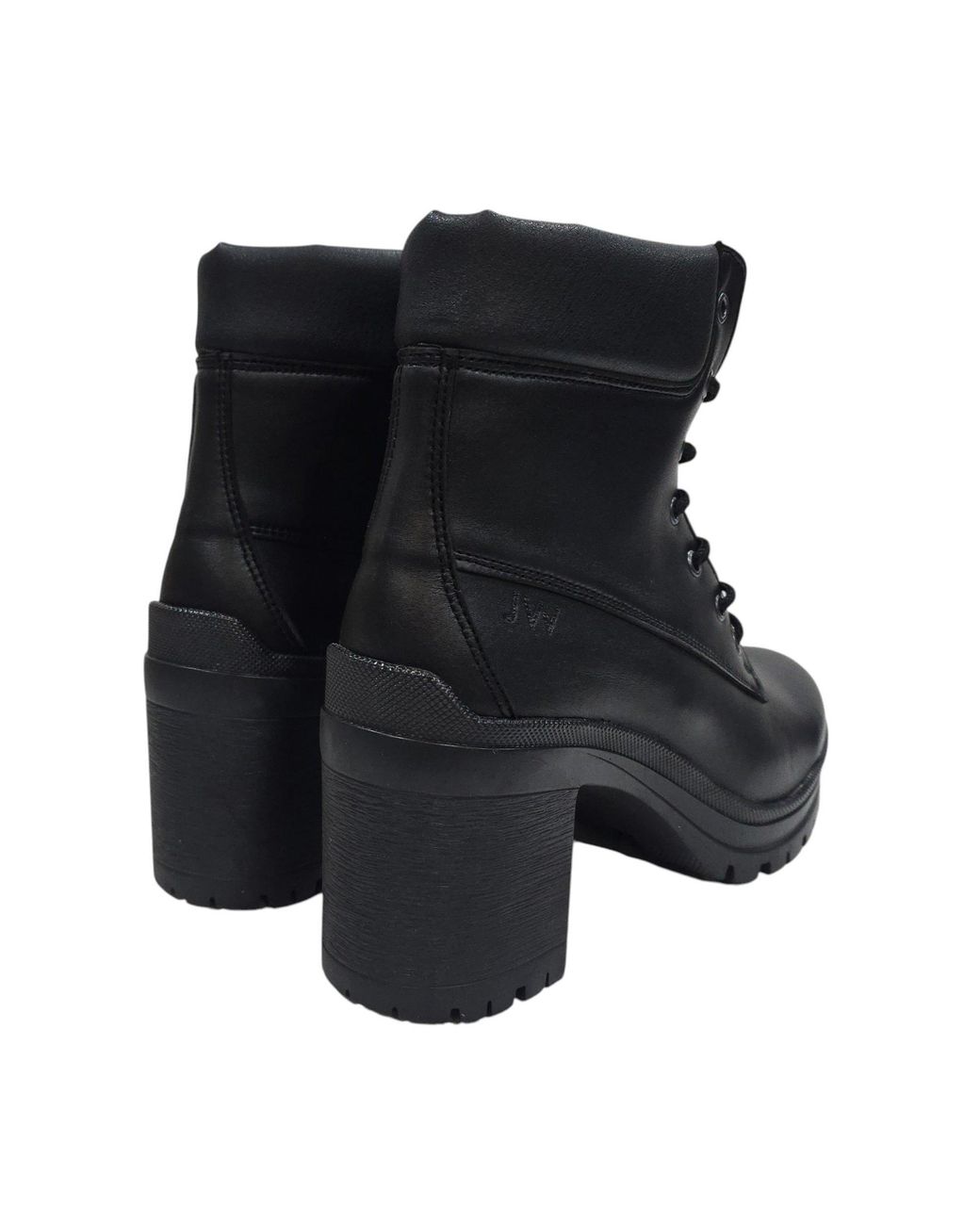Jack Wills Black Premium Leather Block Heel Lace Up Ankle Boots
