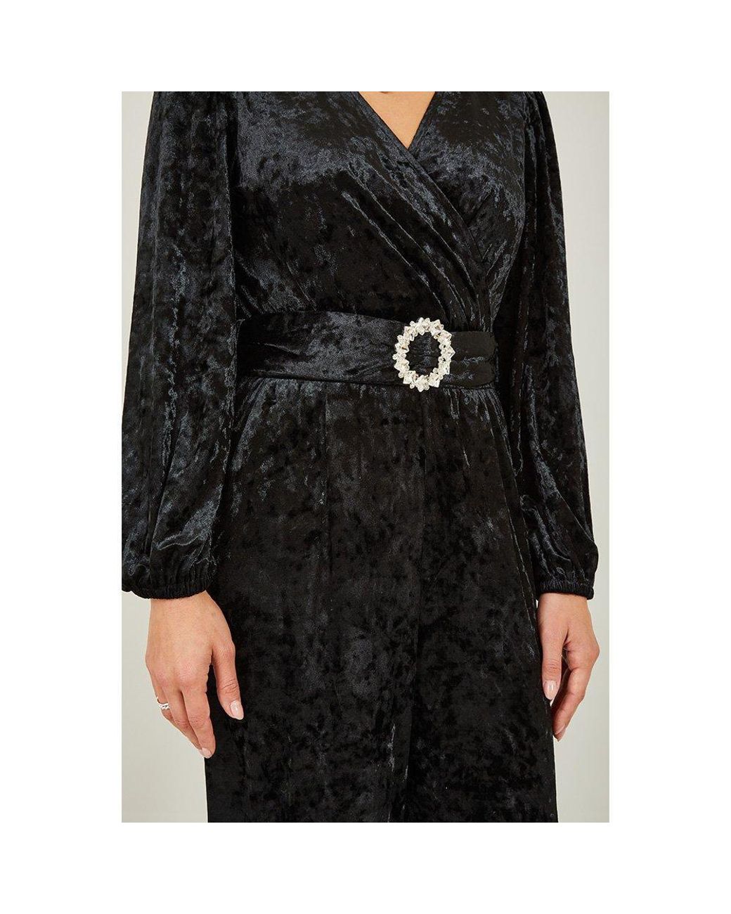 Yumi' Black Velvet Jumpsuit With Diamanté Belt