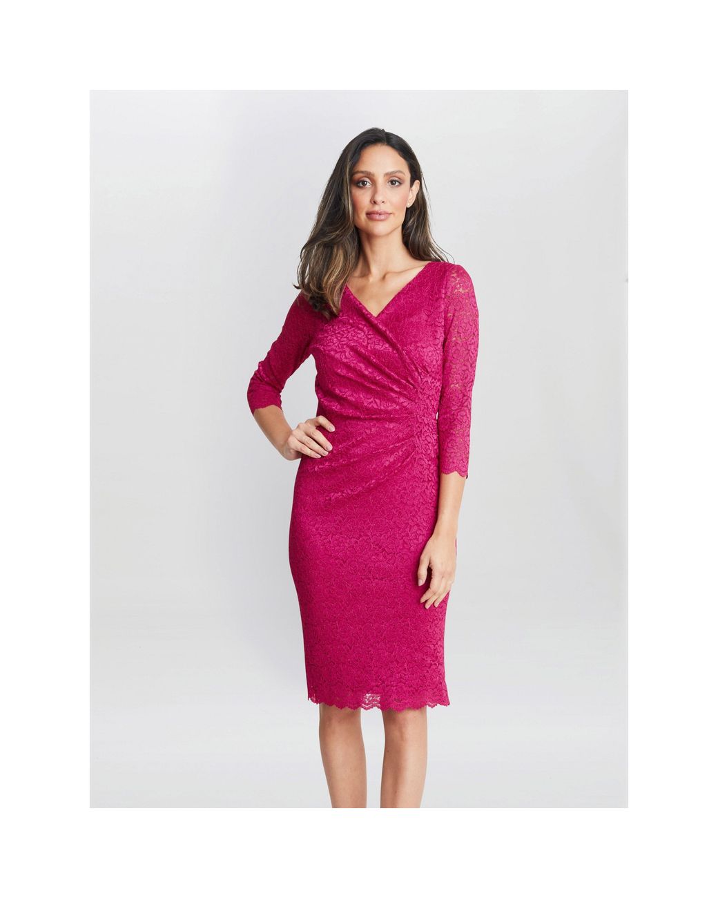 Gina Bacconi Pink Melody Lace Party Wrap Dress