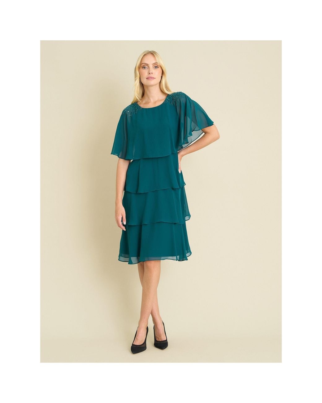 Gina Bacconi Blue Sarabeth Tiered Chiffon Dress