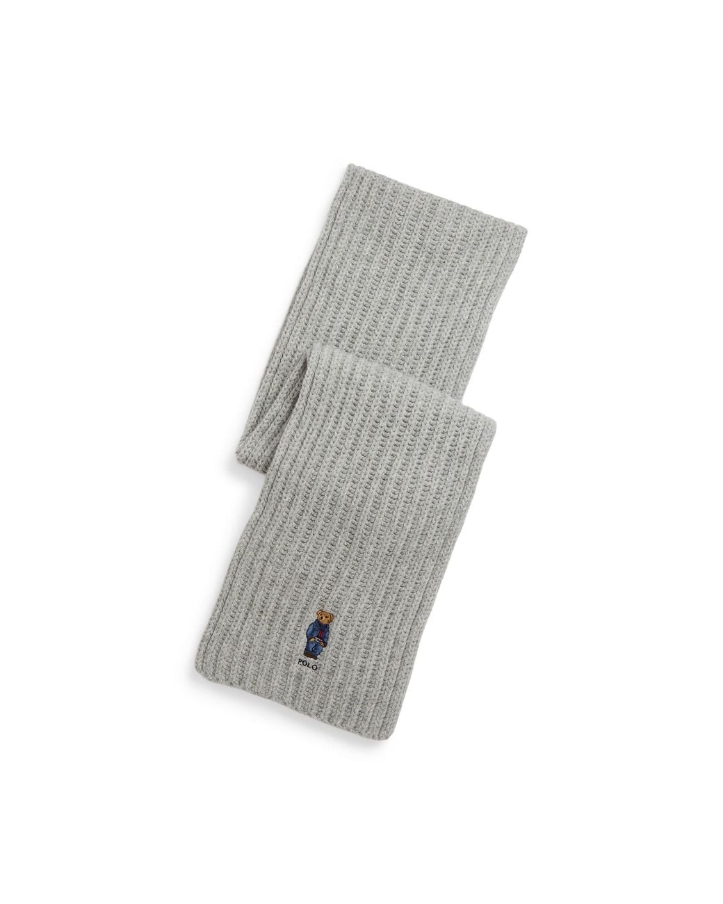 Polo Ralph Lauren Gray Polo Bear Wool Embroidered Midweight Scarf