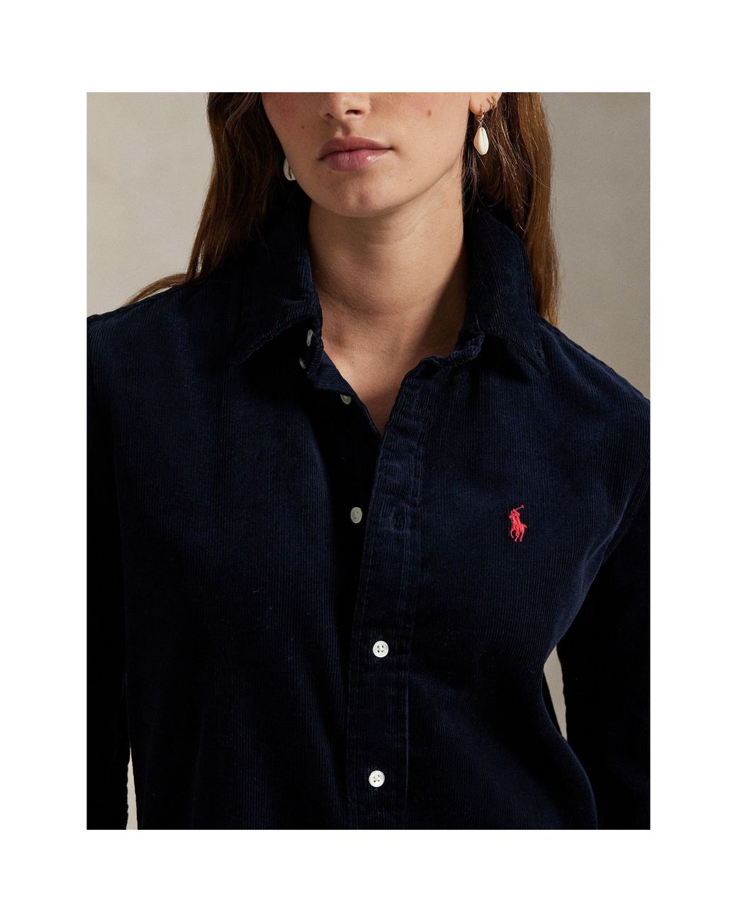 Polo Ralph Lauren Blue Cord Long-Sleeve Plain Shirt