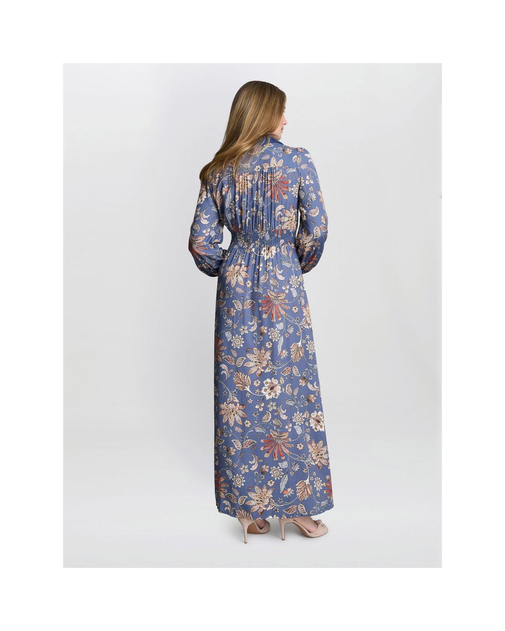 Gina Bacconi Blue Regina Waisted Chambray Detail Dress