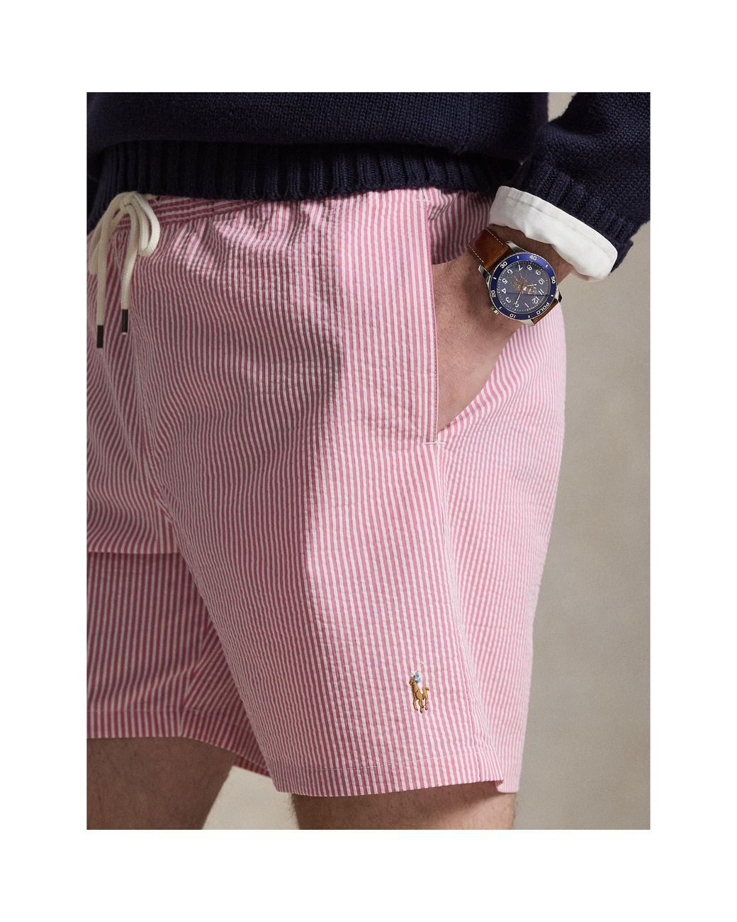 Polo Ralph Lauren Pink Seersucker Traveller Swim Shorts for men
