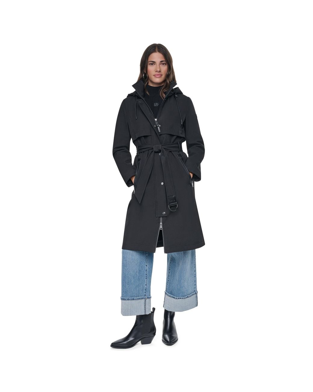 DKNY Black Outerwear Trench Coat