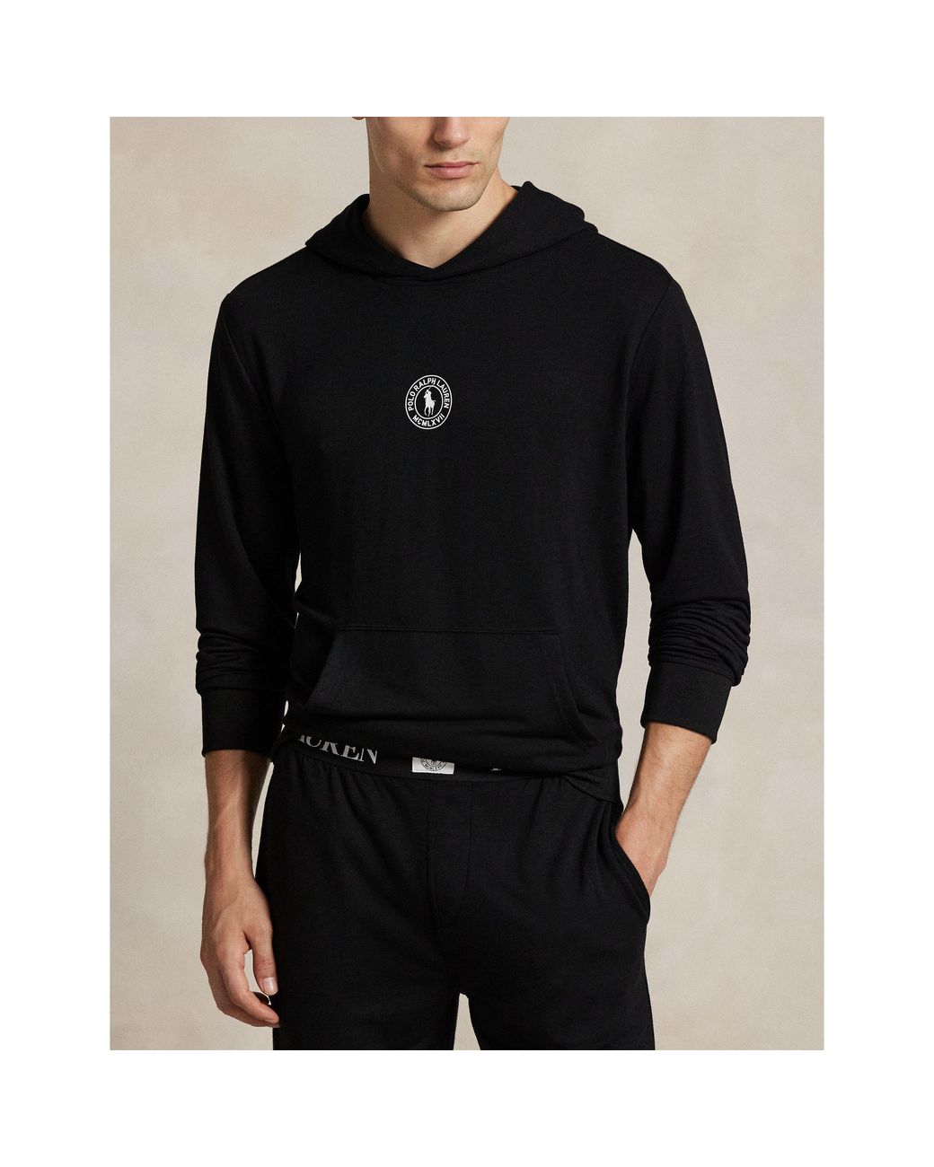 Polo Ralph Lauren Black Puck Logo Pull Over Hoodie for men