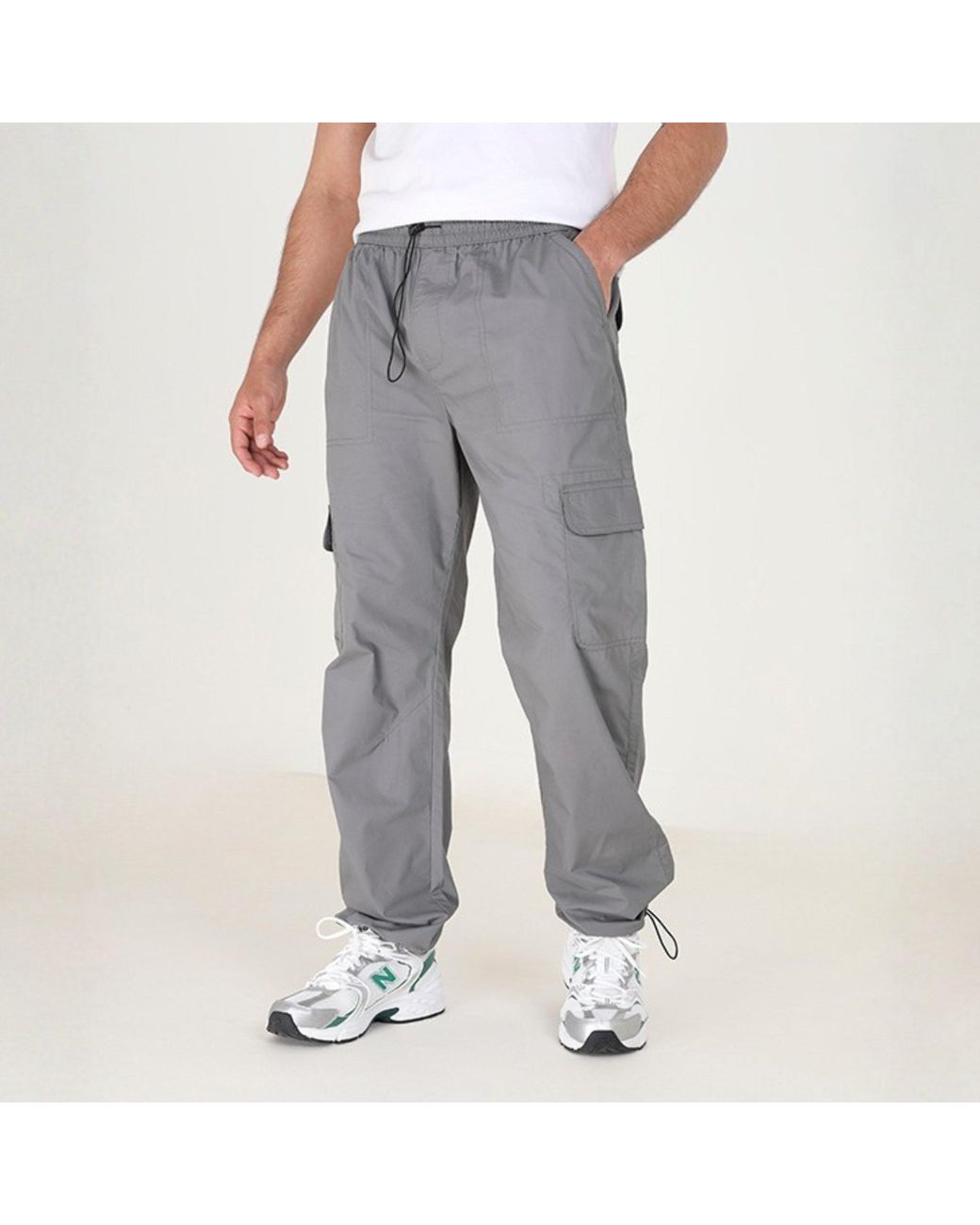 Brave Soul Gray Bs Cotton Poplin Cargo Pant With Adjustable Hem for men