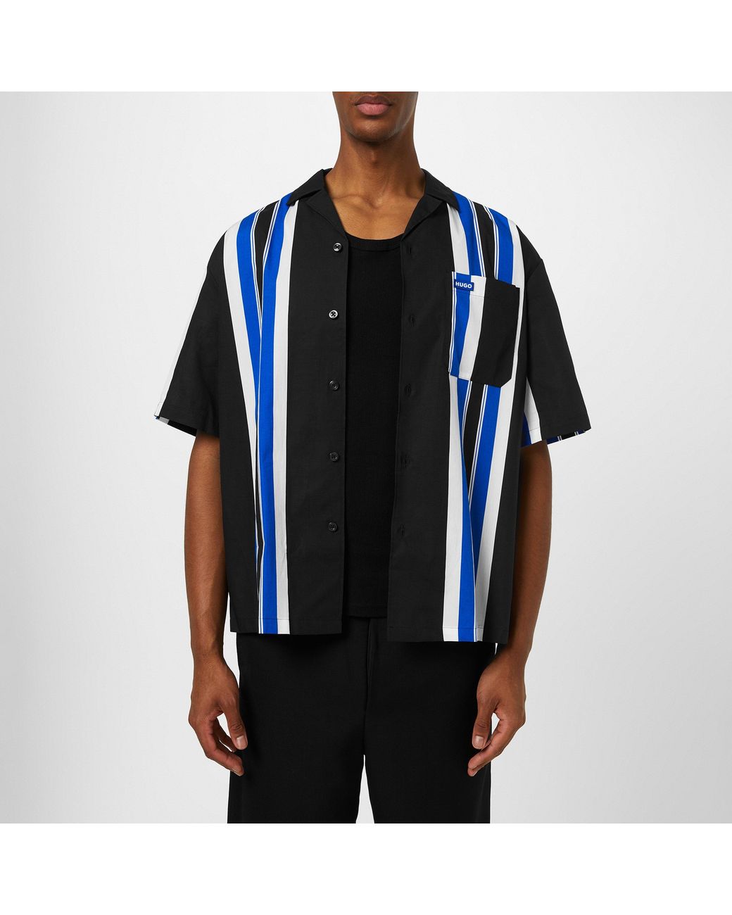 HUGO Blue Eligino Short-Sleeve Patterned Shirt for men