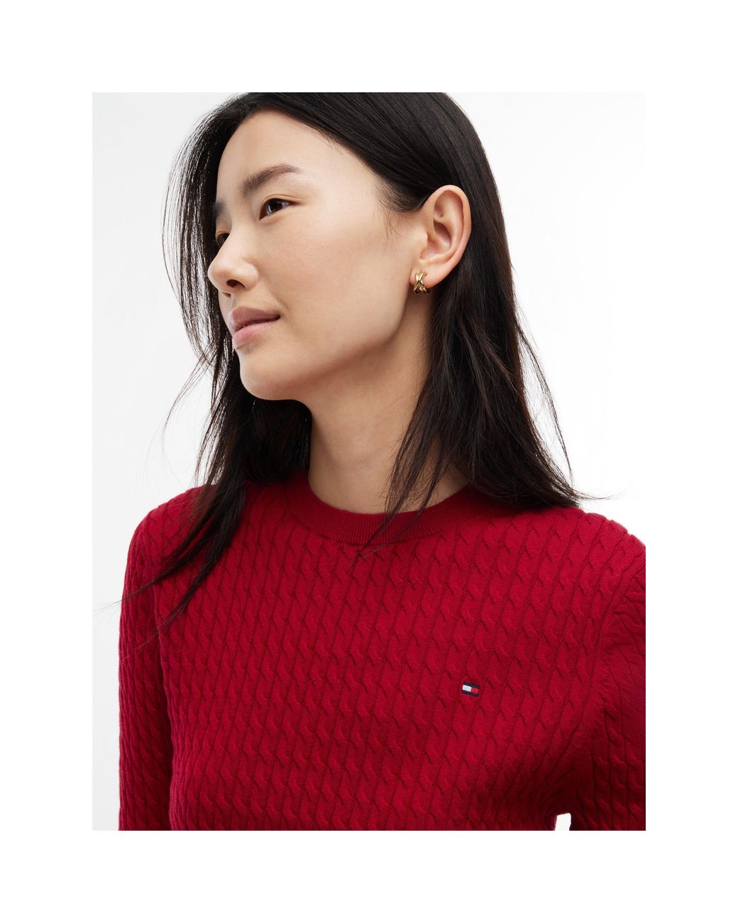 Tommy Hilfiger Red Cable Fine Knit Cotton Long-Sleeve Jumper