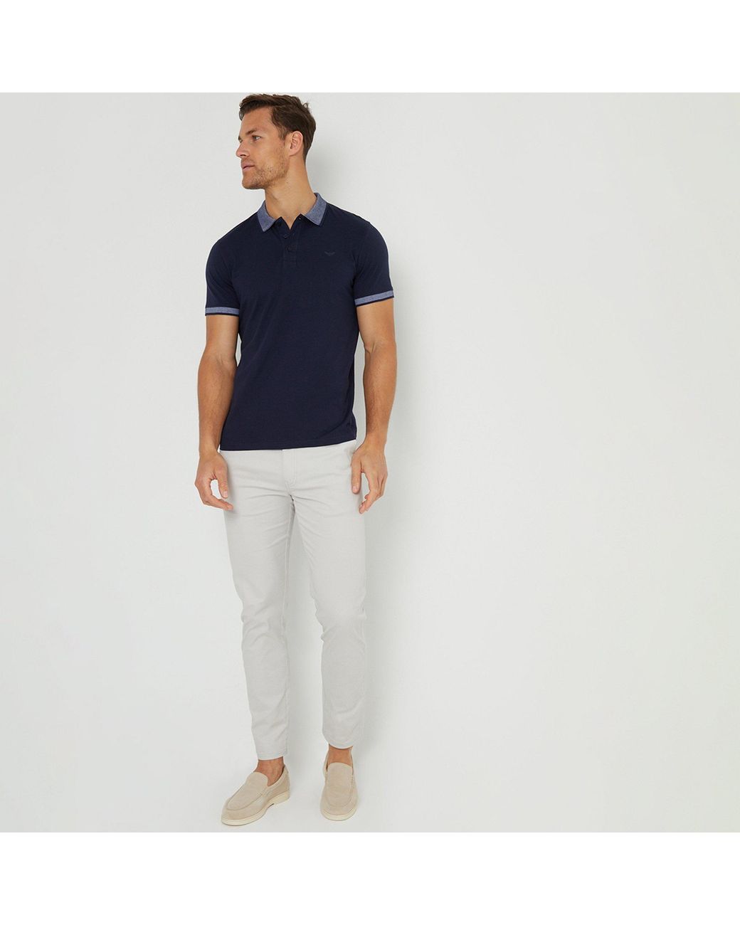 Threadbare Blue Birdseye Collar Cotton Jersey Polo Shirt for men