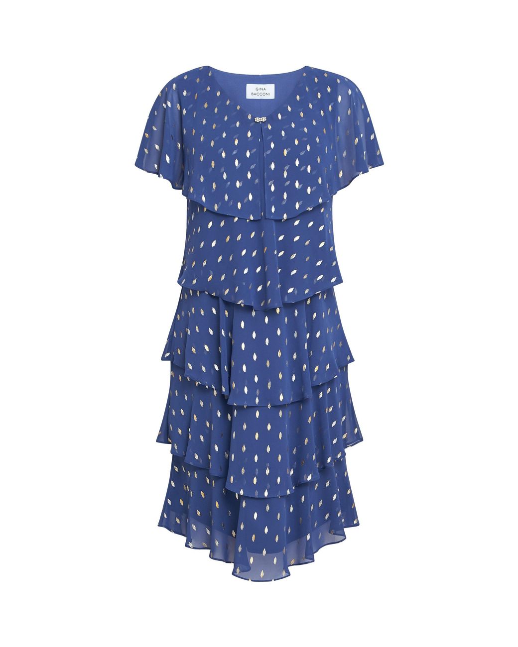 Gina Bacconi Blue Juliette Foil Print Tier Dress