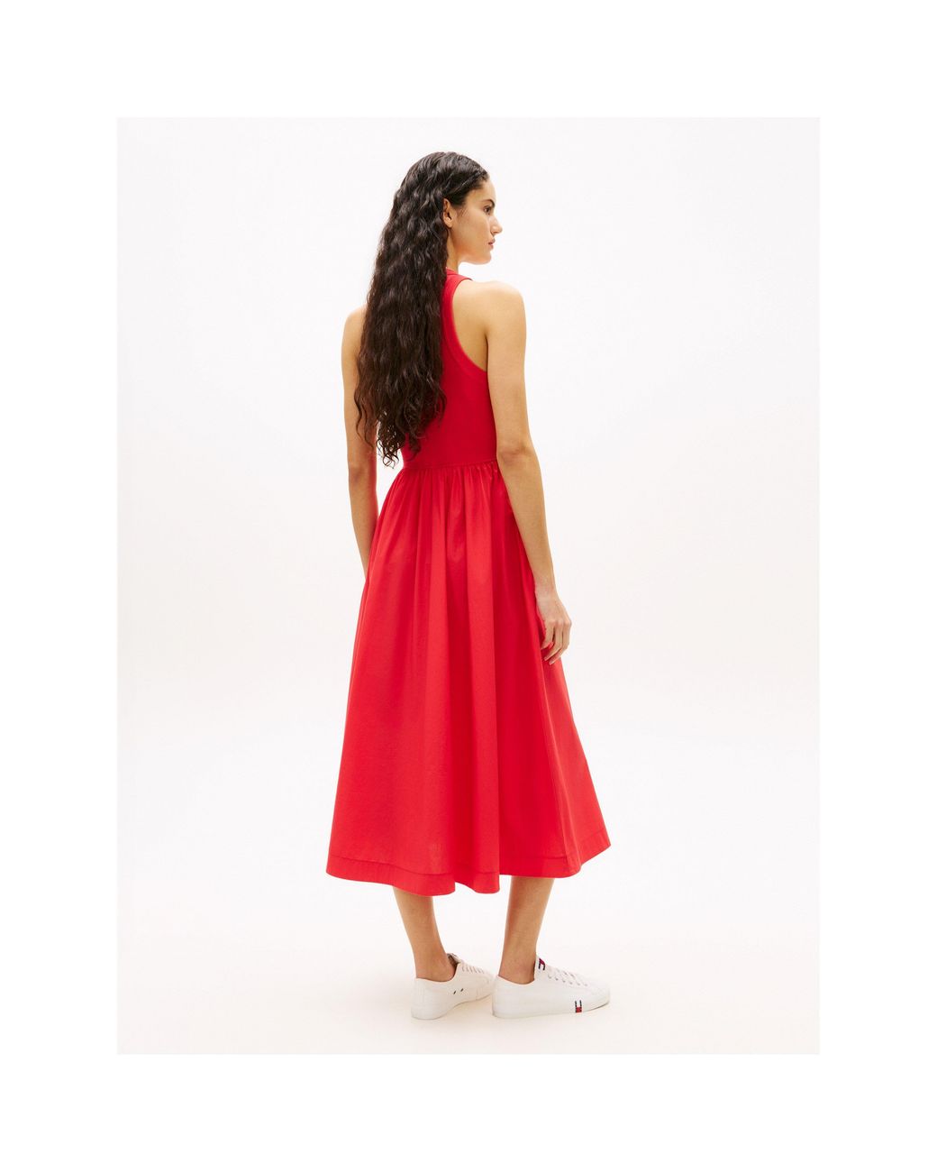 Tommy Hilfiger Red Slim Sleeveless Poplin Maxi Dress