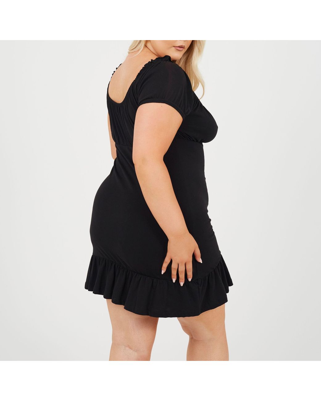 Brave Soul Black Plus Size Milk Maid Dress With Puff Sleeve