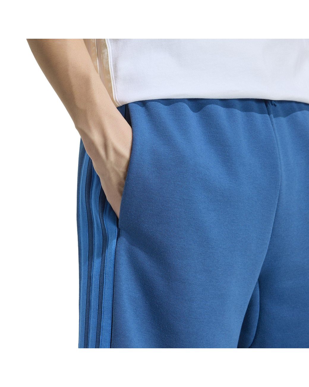 Adidas Blue Essentials 3 Stripe Fleece Shorts for men